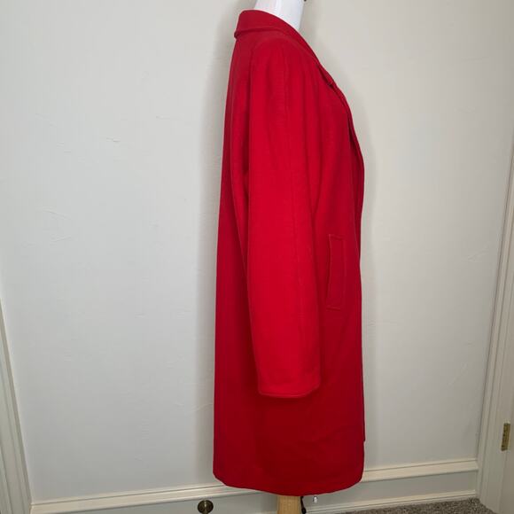 Vintage Red Long Wool Coat Raglan Sleeve 70s 80s Large - Picture 3 of 11